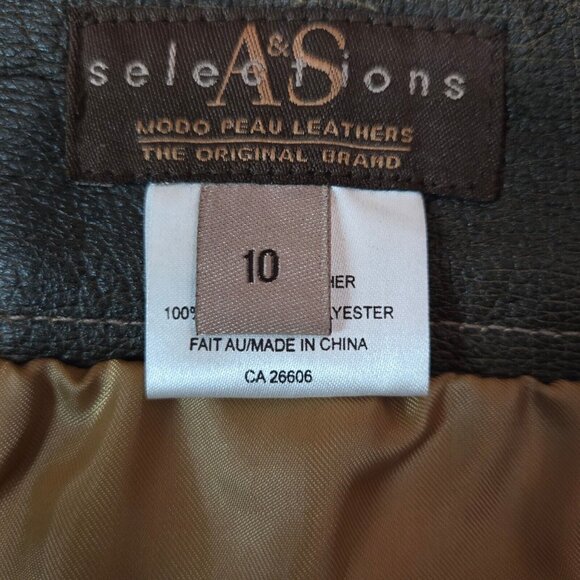 Y2K Brown leather Mini Skirt Size M Belted Zip Front Distressed Lined - Picture 9 of 10